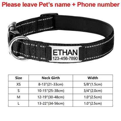 Personalized Adjustable Reflective Dog Collar with Engraved ID Tag - Luminous Nylon Design - ZOOMNSTORE
