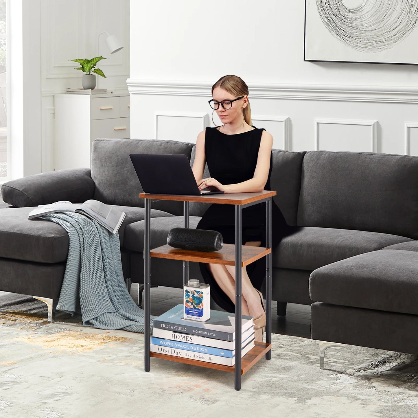 Adjustable End Table - Multi Tiered Side Table With Steel Frame & Scratch Resistant Legs - ZOOMNSTORE