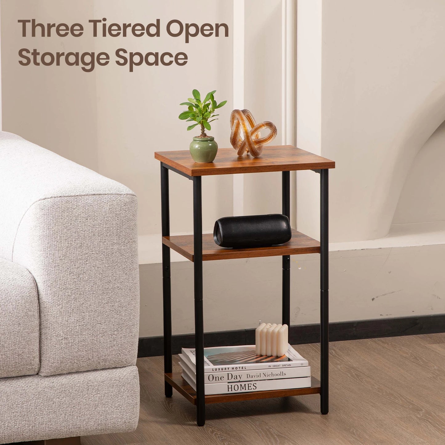 Adjustable End Table - Multi Tiered Side Table With Steel Frame & Scratch Resistant Legs - ZOOMNSTORE