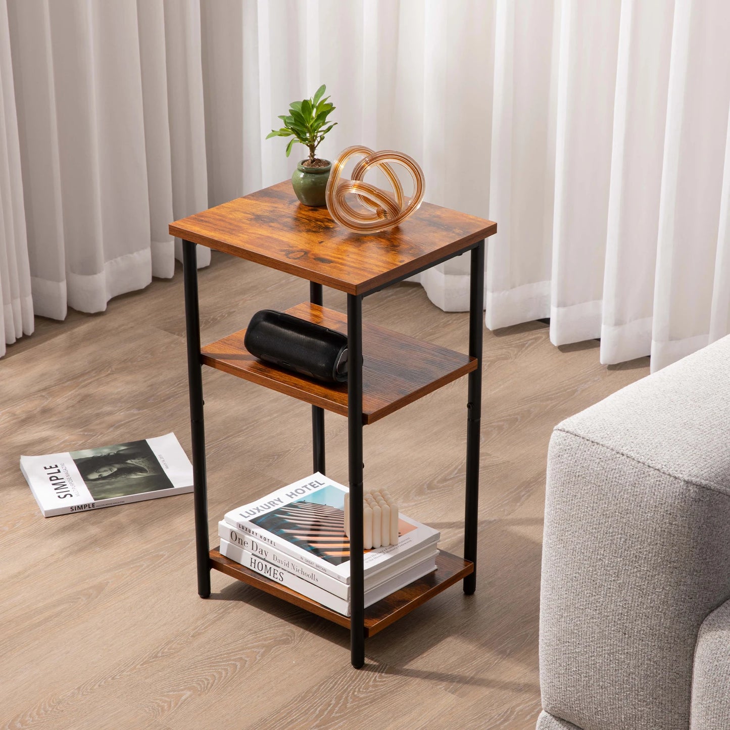 Adjustable End Table - Multi Tiered Side Table With Steel Frame & Scratch Resistant Legs - ZOOMNSTORE