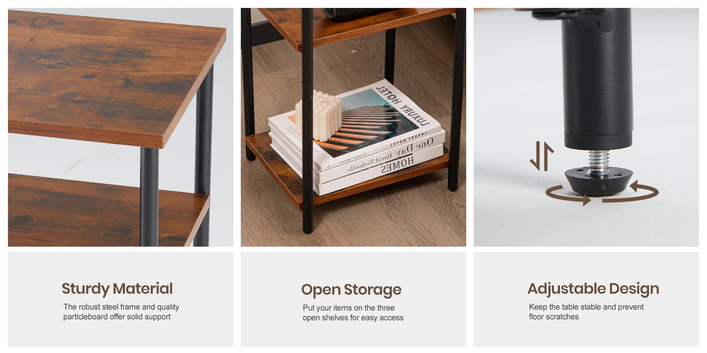 Adjustable End Table - Multi Tiered Side Table With Steel Frame & Scratch Resistant Legs - ZOOMNSTORE