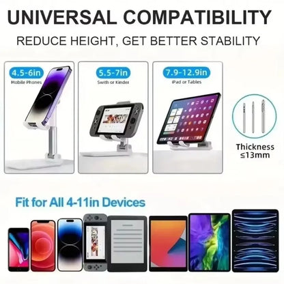 Folding Phone Holder Tablet Lazy Bracket Height Adjustable Desktop Live Streaming Stand for iPhone 12-16 Pro Max Samsung Xiaomi - ZOOMNSTORE