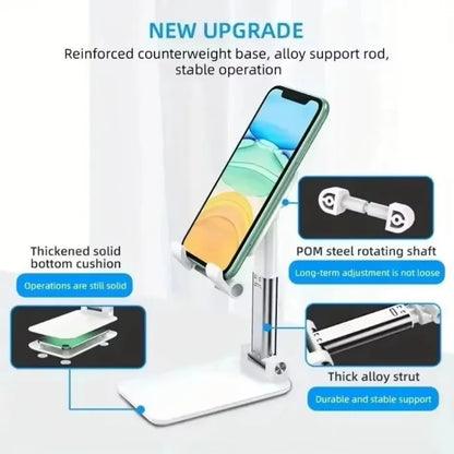 Folding Phone Holder Tablet Lazy Bracket Height Adjustable Desktop Live Streaming Stand for iPhone 12-16 Pro Max Samsung Xiaomi - ZOOMNSTORE
