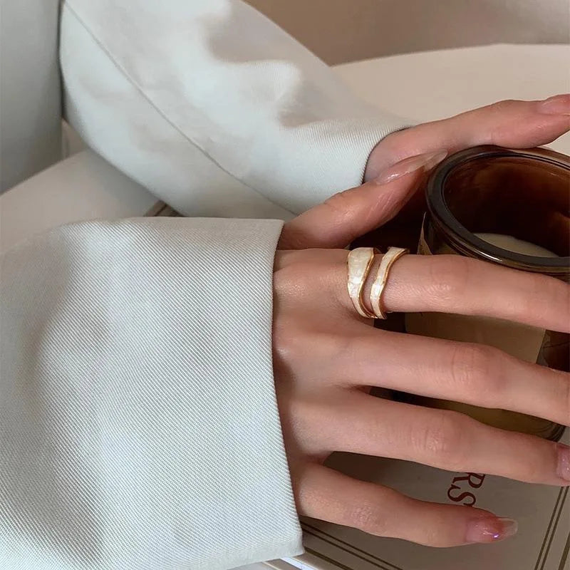 Adjustable Geometric Ring – Vintage White Enamel Metal Open Band Fashion Jewelry Gift - ZOOMNSTORE