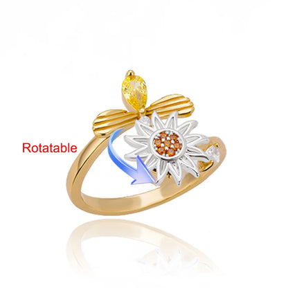Four Clover Rotating Anxiety Rings for Women Gold Color Adjustable Stainless Steel Wedding Ring Aesthetic Jewelry Gift anillos - ZOOMNSTORE