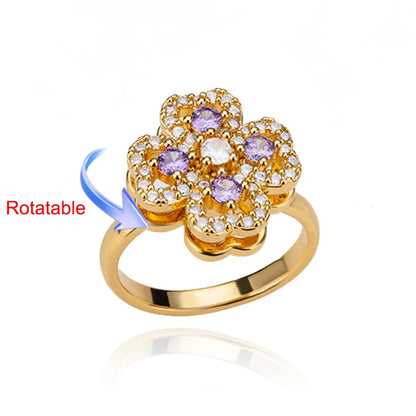 Four Clover Rotating Anxiety Rings for Women Gold Color Adjustable Stainless Steel Wedding Ring Aesthetic Jewelry Gift anillos - ZOOMNSTORE