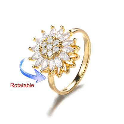 Four Clover Rotating Anxiety Rings for Women Gold Color Adjustable Stainless Steel Wedding Ring Aesthetic Jewelry Gift anillos - ZOOMNSTORE