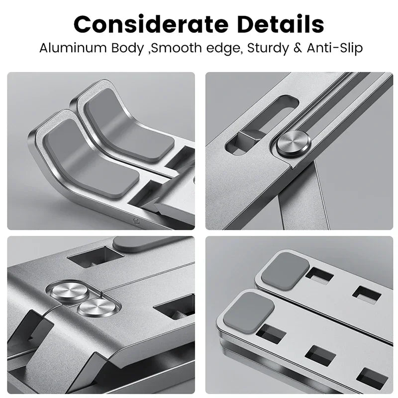 Adjustable Aluminum Laptop Stand - Portable Non-Slip Holder for Notebook Computer - ZOOMNSTORE