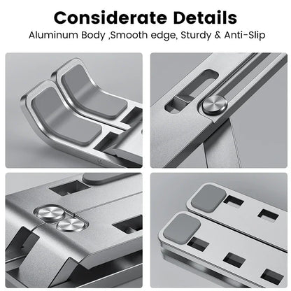 Adjustable Aluminum Laptop Stand - Portable Non-Slip Holder for Notebook Computer - ZOOMNSTORE