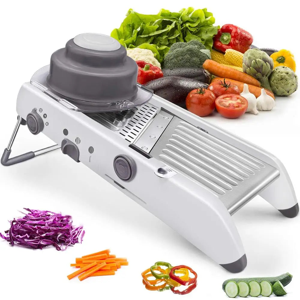 Adjustable Mandoline Slicer - Stainless Steel Vegetable Cutter With Multi Blade Set - ZOOMNSTORE