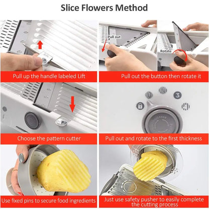 Adjustable Mandoline Slicer - Stainless Steel Vegetable Cutter With Multi Blade Set - ZOOMNSTORE