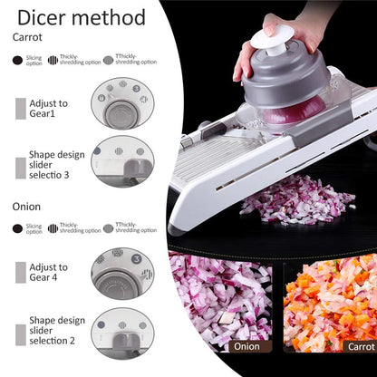 Adjustable Mandoline Slicer - Stainless Steel Vegetable Cutter With Multi Blade Set - ZOOMNSTORE