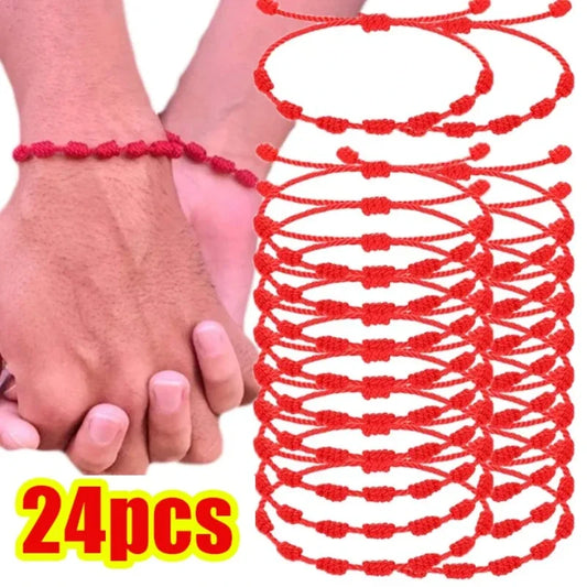 Adjustable Red String Bracelets - Handmade Lucky 7 Knots Amulet Jewelry for Couples  Friends - ZOOMNSTORE