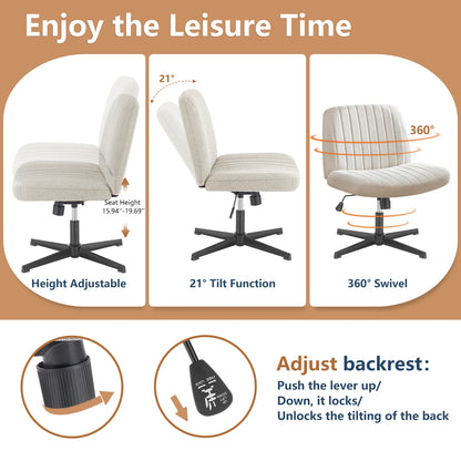 Adjustable Swivel Rocking Chair - Armless Fabric Gaming  Office Chair - ZOOMNSTORE