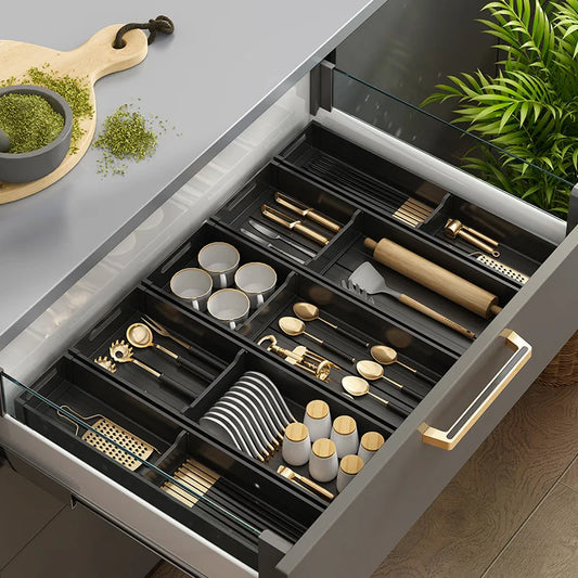 Kitchen Adjustable Dish Rack Under Cabinet Drawer Spoon Chopstick Storage Holder Retractable Spacing Drying Disc Shelf Organizer - ZOOMNSTORE