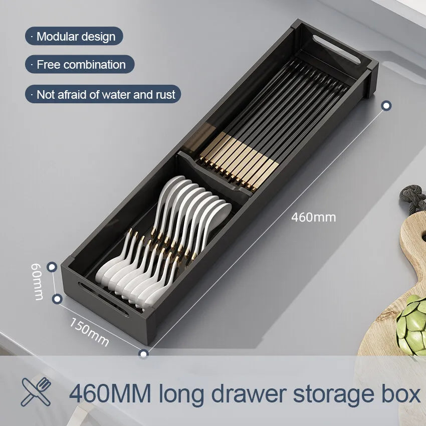 Kitchen Adjustable Dish Rack Under Cabinet Drawer Spoon Chopstick Storage Holder Retractable Spacing Drying Disc Shelf Organizer - ZOOMNSTORE