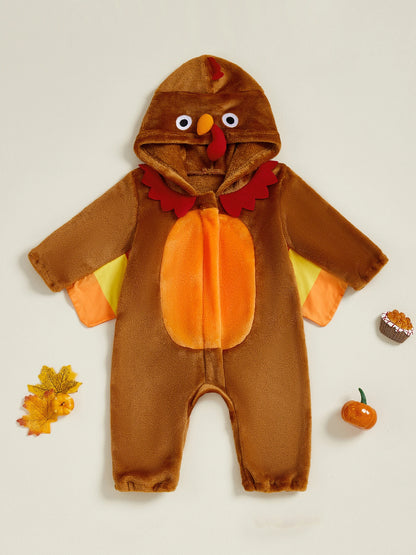 Adorable Infant Turkey Outfit with Soft Hooded  for Baby Boys and Girls - Cute Thanksgiving Costume for Toddlers - ZOOMNSTORE