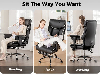 Big And Tall Office Chair | Executive Leather Chair With Lumbar Support & Pocket Spring Cushion