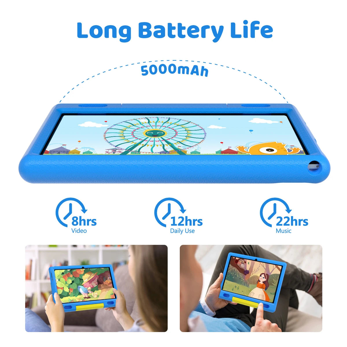 KT1007 Kids Tablet With Shockproof Protective Case 10.1 Inch Quad Core 6GB(2+4) RAM 64GB ROM Android 13 GO 5000mAh Battery Parental Control Max 128GB Expand Pink Blue Children Educational Learning Tablet