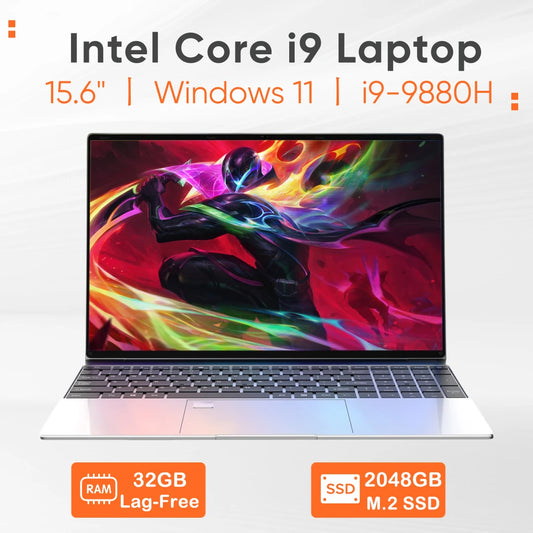 15.6 Inch Gaming Laptop - Intel Core i9, 32GB RAM, 2TB SSD, Windows 11 Pro, Ultra Slim PC