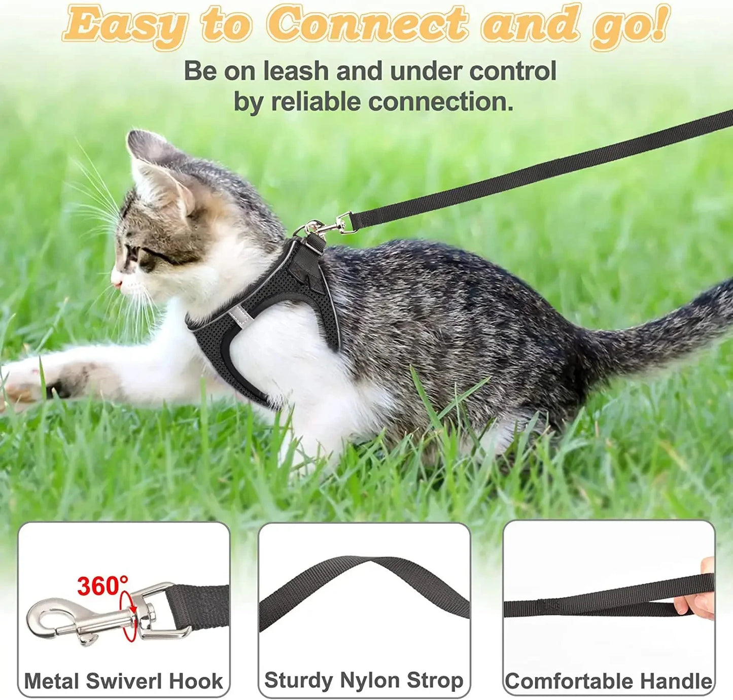 Cat Harness and Leash for Walking, Escape Proof Soft Adjustable Vest Harnesses for Cats, EasyControl