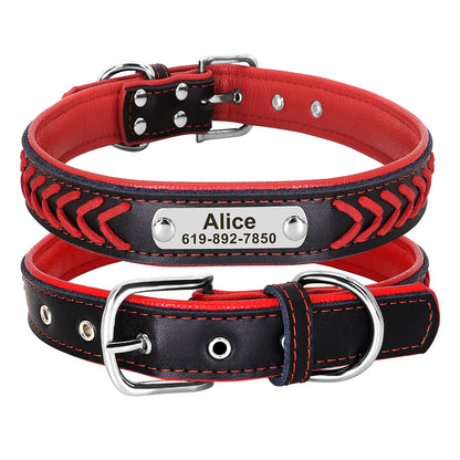 Personalized Dog Collar Leather Padded Dogs Braided Collars Free Engraving Pet ID Tag Nameplate for Small Medium Large Dogs