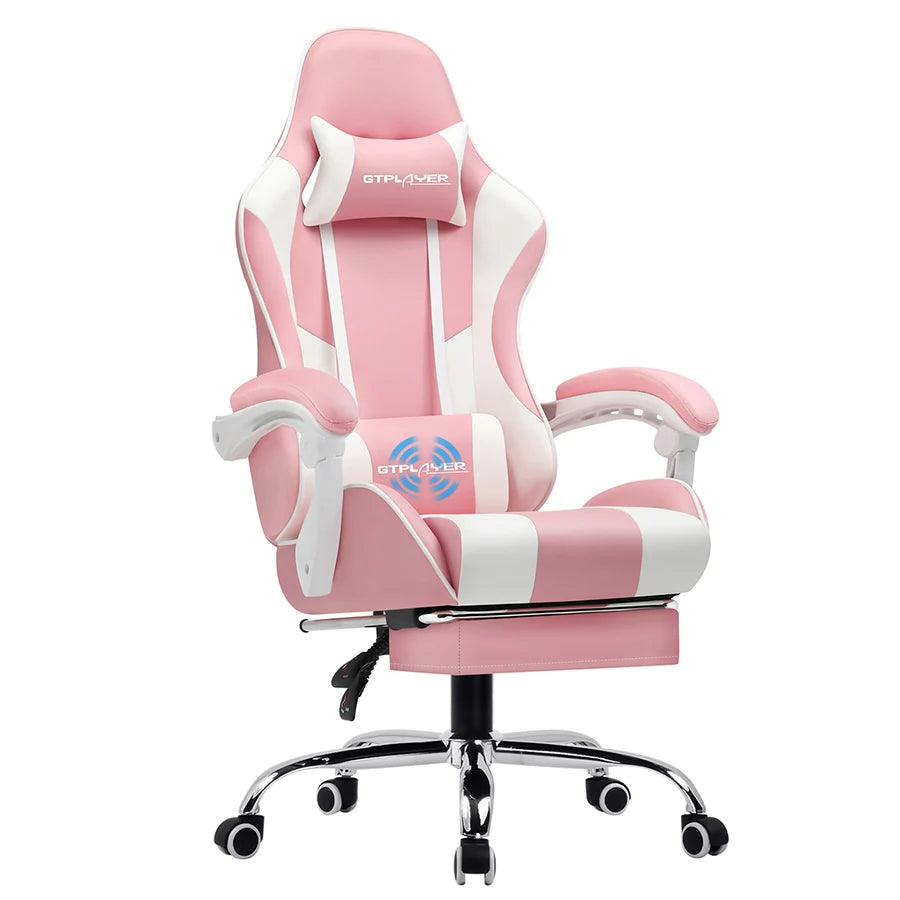 Gaming Chair With Footrest - Adjustable PU Leather Office Gaming Seat With Lumbar Support