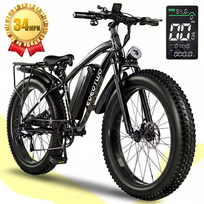 Electric Bike for Adults 1500W Peak, 34MPH 26" Fat Tire Ebike, 48V 15Ah Long Range Battery, All-Terrain Mountain Commuter E-Bike