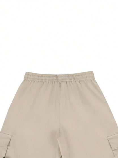 Men's 3/4-Length Cargo Shorts — Woven Twill Fabric, Multi-Pocket Casual Trousers. Non-Stretch Adult Apparel for Summer