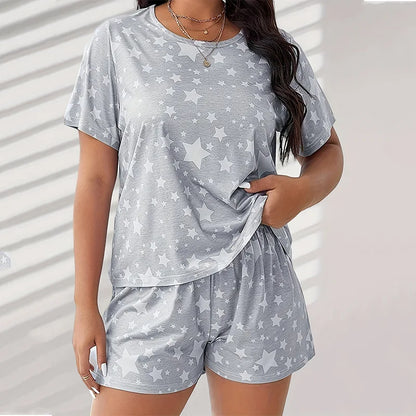 5XL Big Size Pajamas For Women Summer Autumn Faux Cotton Pajama Set  Short Sleeved Casual Loose Luxury Print Sleepwear Pijama