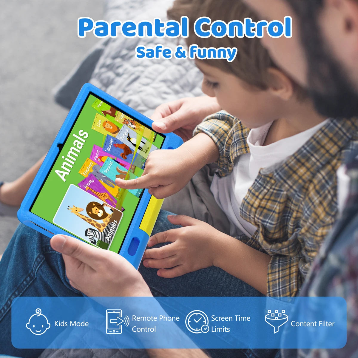 KT1007 Kids Tablet With Shockproof Protective Case 10.1 Inch Quad Core 6GB(2+4) RAM 64GB ROM Android 13 GO 5000mAh Battery Parental Control Max 128GB Expand Pink Blue Children Educational Learning Tablet