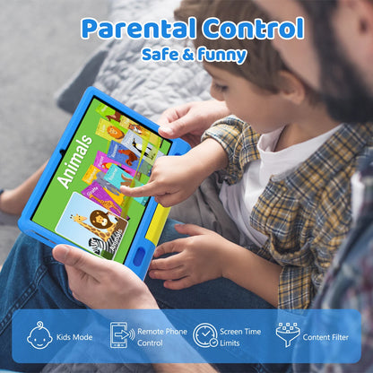 KT1007 Kids Tablet With Shockproof Protective Case 10.1 Inch Quad Core 6GB(2+4) RAM 64GB ROM Android 13 GO 5000mAh Battery Parental Control Max 128GB Expand Pink Blue Children Educational Learning Tablet