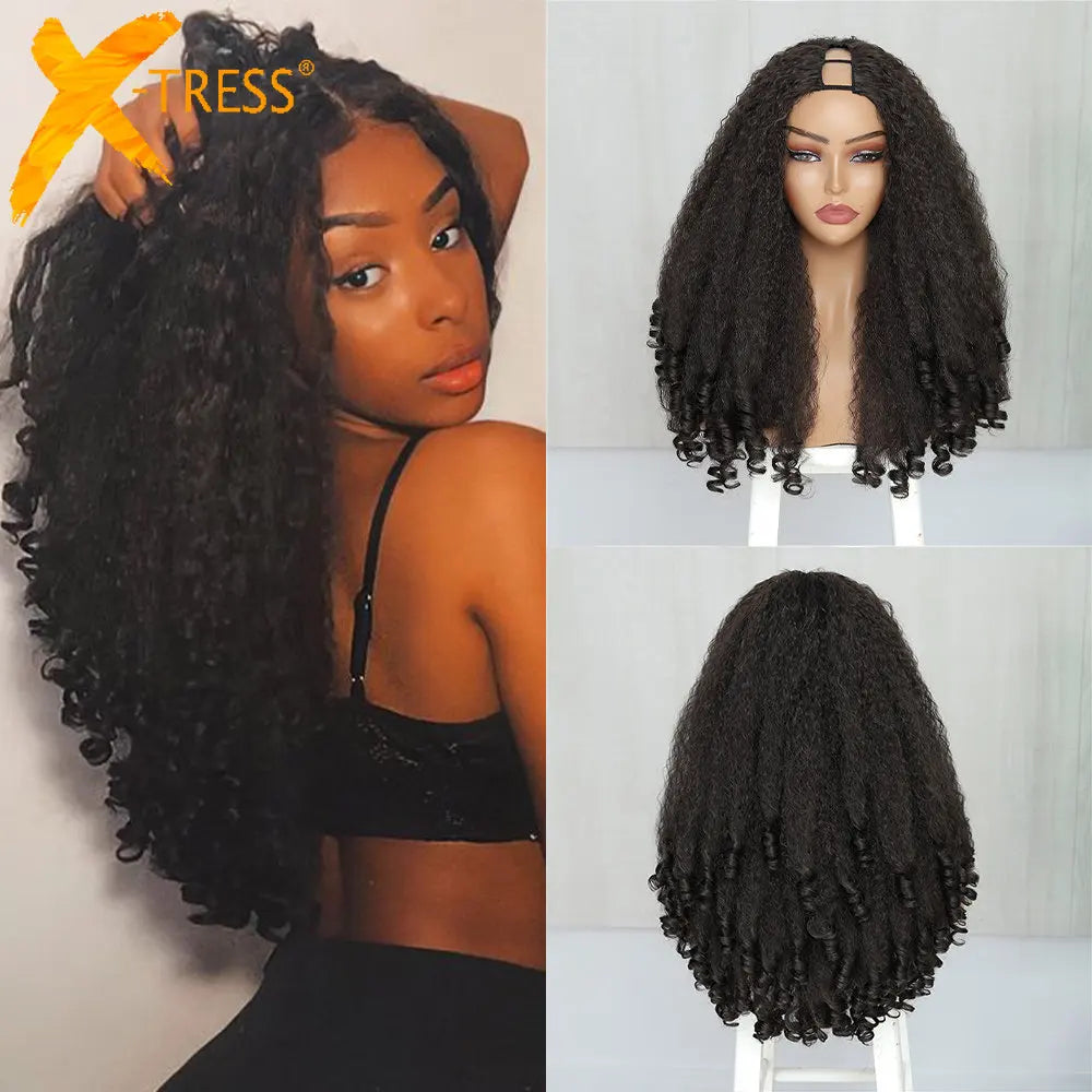 Afro Curly Wig – X-TRESS V Part Synthetic Wig with Bouncy Curls, Medium Length - ZOOMNSTORE