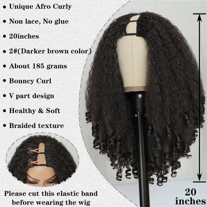 Afro Curly Wig – X-TRESS V Part Synthetic Wig with Bouncy Curls, Medium Length - ZOOMNSTORE