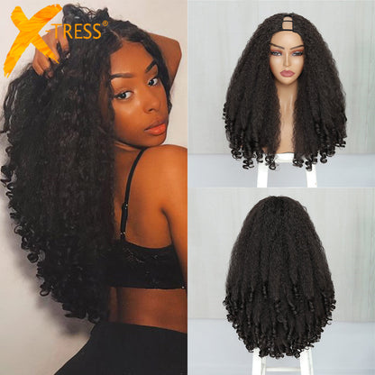 Afro Curly Wig – X-TRESS V Part Synthetic Wig with Bouncy Curls, Medium Length - ZOOMNSTORE