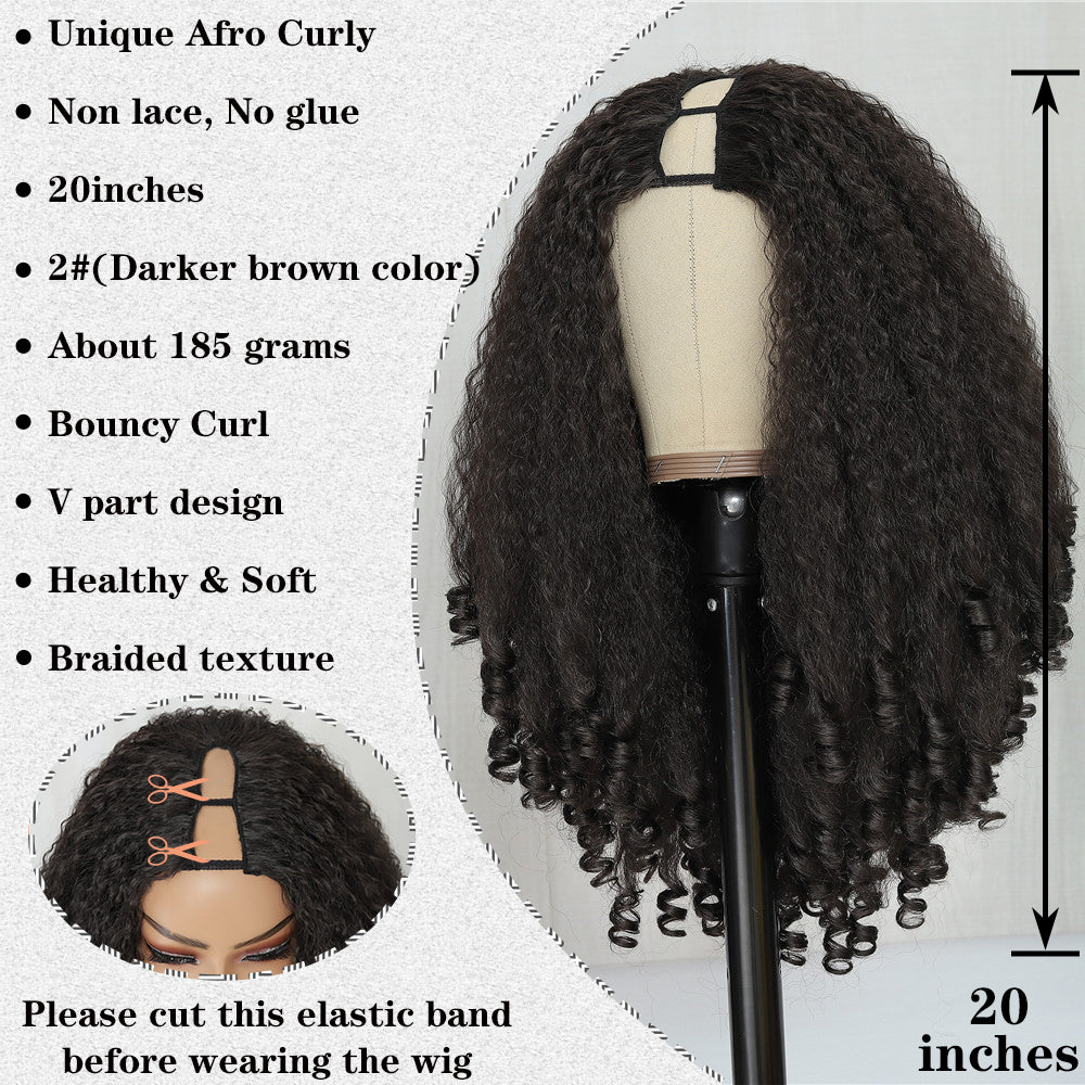 Afro Curly Wig – X-TRESS V Part Synthetic Wig with Bouncy Curls, Medium Length - ZOOMNSTORE