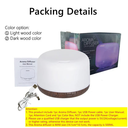 Air Humidifier Diffuser - 500ML Ultrasonic Essential Oil Aroma USB Mini Humidifier - ZOOMNSTORE