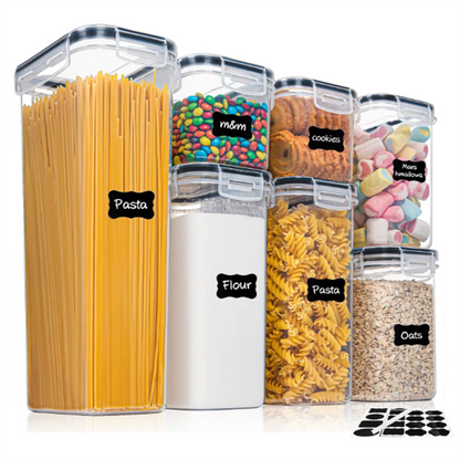 Kitchen 7pcs Food Containers Set BPA Free Plastic Airtight Storage Box With 10stickers and Pen - ZOOMNSTORE