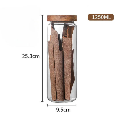 1pcs Wood Lid Orgnizer Glass Airtight Canister Kitchen Storage Bottles Jar Sealed Food Container Ginger Cereal Dispenser Set - ZOOMNSTORE