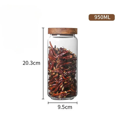 1pcs Wood Lid Orgnizer Glass Airtight Canister Kitchen Storage Bottles Jar Sealed Food Container Ginger Cereal Dispenser Set - ZOOMNSTORE