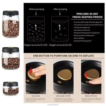 Coffee beans vacuum sealed jar transparent glass food storage jar household moisture-proof airtight container Coffee Storage - ZOOMNSTORE