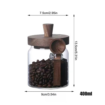 Glass Food Storage Containers with Wooden Lids and Scoop Glass Sealed Jar Airtight Food Storage Jar for Sugar Coffee Bean Candy - ZOOMNSTORE