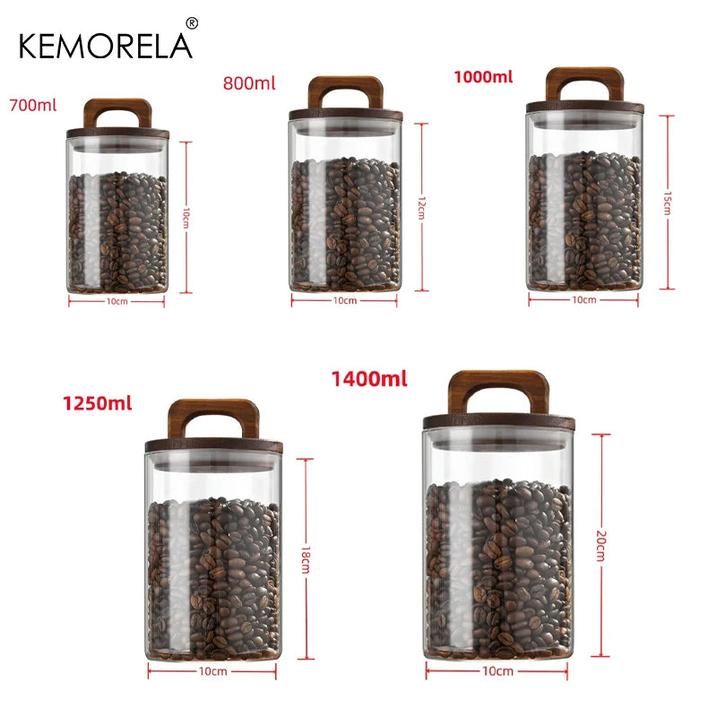 Airtight Glass Jar - Wood Lid Canister for Coffee Beans, Tea, and Snacks - ZOOMNSTORE