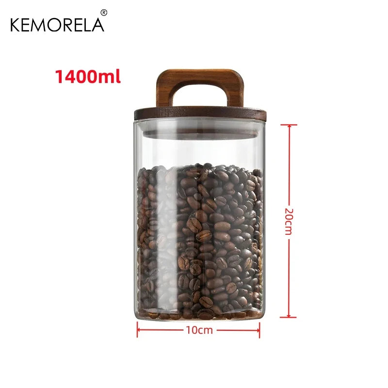 Airtight Glass Jar - Wood Lid Canister for Coffee Beans, Tea, and Snacks - ZOOMNSTORE