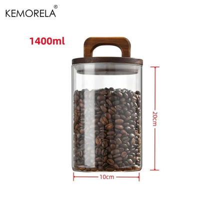 Airtight Glass Jar - Wood Lid Canister for Coffee Beans, Tea, and Snacks - ZOOMNSTORE