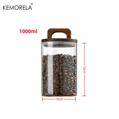Airtight Glass Jar - Wood Lid Canister for Coffee Beans, Tea, and Snacks - ZOOMNSTORE
