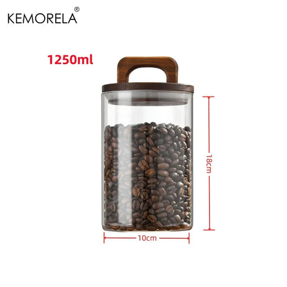 Airtight Glass Jar - Wood Lid Canister for Coffee Beans, Tea, and Snacks - ZOOMNSTORE