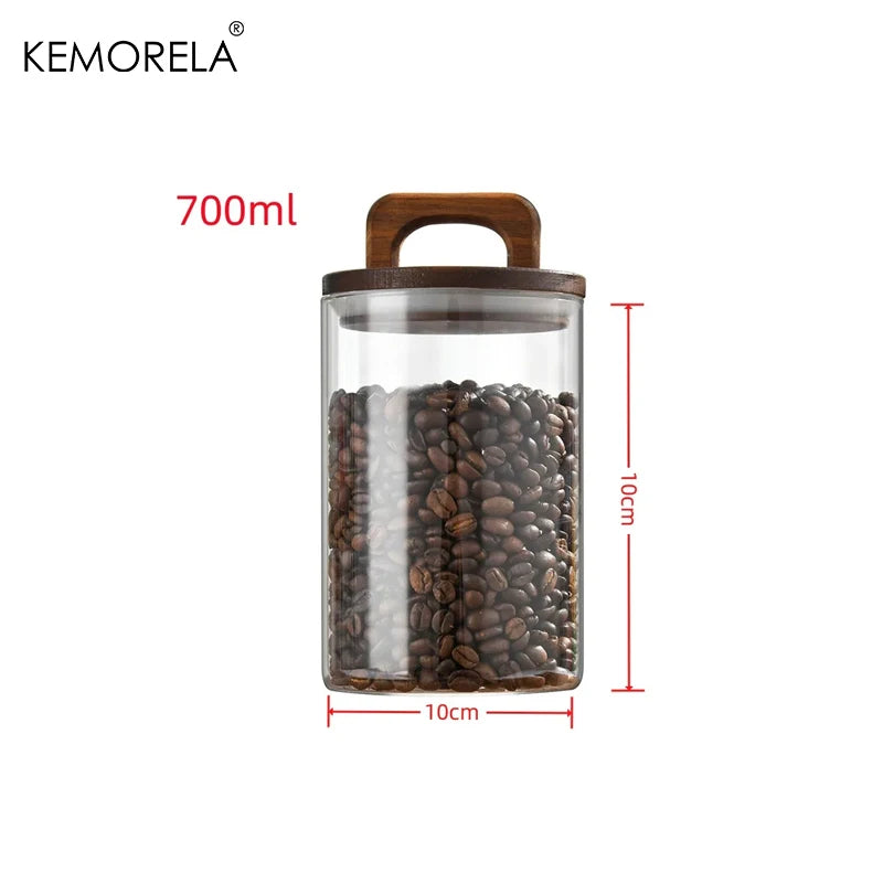 Airtight Glass Jar - Wood Lid Canister for Coffee Beans, Tea, and Snacks - ZOOMNSTORE