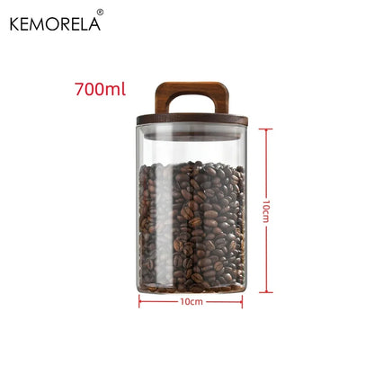 Airtight Glass Jar - Wood Lid Canister for Coffee Beans, Tea, and Snacks - ZOOMNSTORE
