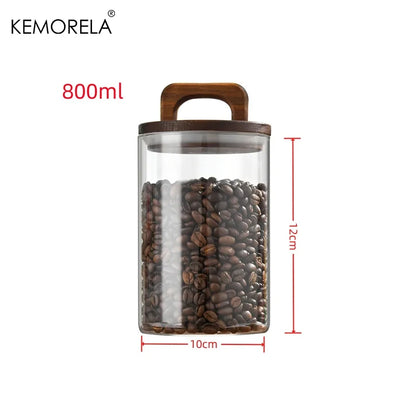 Airtight Glass Jar - Wood Lid Canister for Coffee Beans, Tea, and Snacks - ZOOMNSTORE